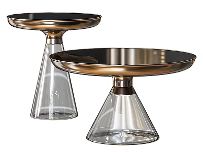 Two Modern Coffee Tables With Glass Bases And Golden Metal Tops Design 3d model