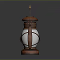 Vintage Lantern With Rustic Metal Frame White Shade And Wooden Handle