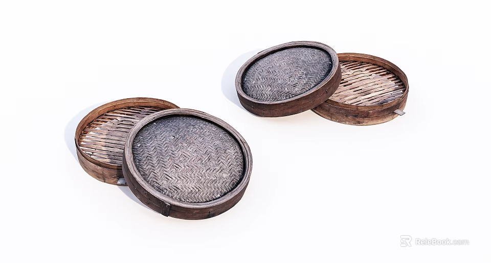 Handmade Round Bamboo Woven Sieves Practical Household Items for Daily Use 3d model 