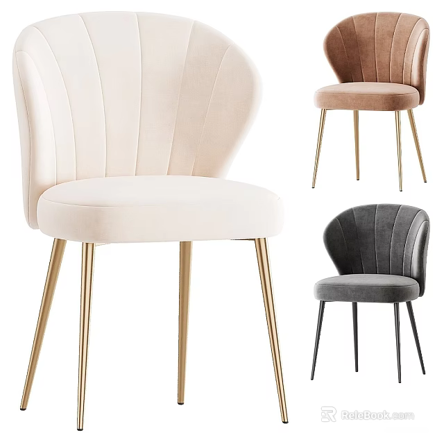 Luxury Velvet Upholstered Dining Chair With Elegant Metal Legs For Stylish Modern Home Dining Area 3d model 