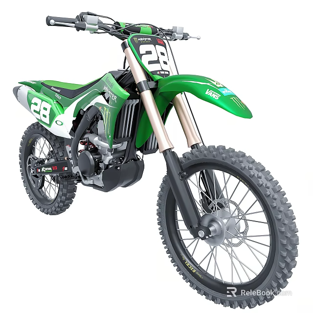 Green Off Road Dirt Bike Featuring Number 28 And Knobby Tires Design 3d model 