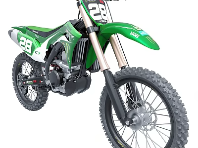 Green Off Road Dirt Bike Featuring Number 28 And Knobby Tires Design 3d model