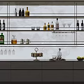 Modern Wine Rack With Various Wine Bottles Glasses Marble Backsplash And Cabinets