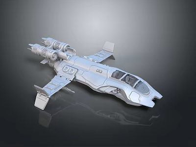 Silver Sci-Fi Spaceship Model With Engines Cockpit Wings And Detailed Design 3d model