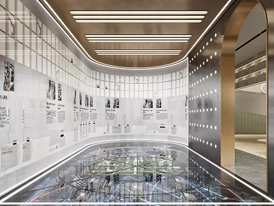 Modern Display Space With Architectural Model Curved Wall And Linear Lighting Design 3d model