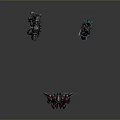 Three Colorful Mechanical Robots Red Gray Teal With Detailed Armor And Weapon