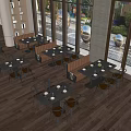 Modern Restaurant Interior Design With Wooden Floors Dining Tables Booth Seats And Large Windows
