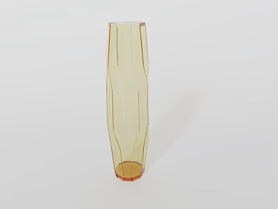Elegant Transparent Yellow Polyhedral Vase With Geometric Lines On White Background For Flowers 3d model