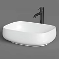 Modern White Vessel Wash Basin With Sleek Black Faucet For Bathroom Countertop