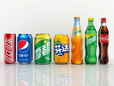 Assorted Popular Carbonated Soda Drinks In Cans And Bottles With Colorful Packaging 3d model