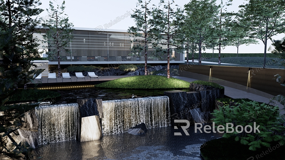 Modern Sales Office Building Demonstration Area Landscape Falling Landscape Overlay Landscape model