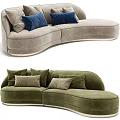 Curved Sectional Sofa In Green Velvet With Soft Pillows And Modern Design