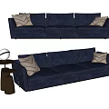 Navy Blue Multi Seater Sofa With Decorative Pillows And Small Round Side Table 3d model