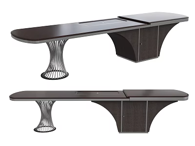 Modern Tea Table Set With Unique Metal Legs And Dark Wood Tabletop 3d model