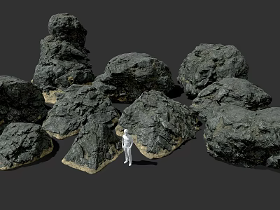 Black Wood Stone Materials Display with Scale Figure for Decorative Projects 3d model