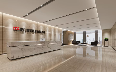 Modern Hall Office Hall Front Desk 3d model