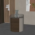 Elegant Modern Bedside Table With Wooden Frame Marble Top And Decorative Figurine Near Curtain And Wall Art