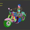 Cream Classic Motorcycle With Male Rider In Black Leather Jacket On Gray Background