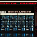 Modern Bar Interior With Red Black Striped Walls Large Screen And Neon Light