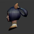 3D Anime Style Child Model With Blue Hair Double Ponytails And Golden Horn Accessories