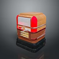 Vintage Wooden Radio With Red Accents And Classic Control Panel Design