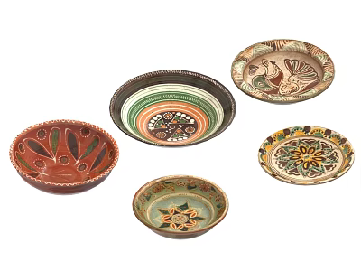 Colorful Hand Painted Ceramic Dinnerware Set With Floral Bird Patterns And Assorted Pieces 3d model