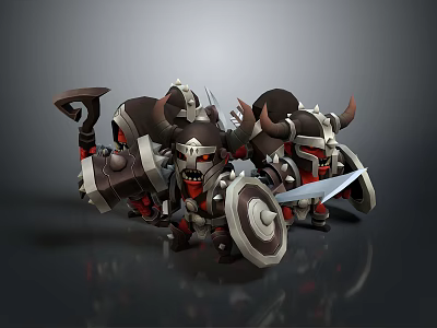 Horned Armored Warriors With Battle Shields And Weapons In Fantasy Style 3d model