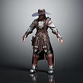 Adventurous Fantasy Character In Metal Armor Long Coat With Wide Brimmed Hat And Leather Attire