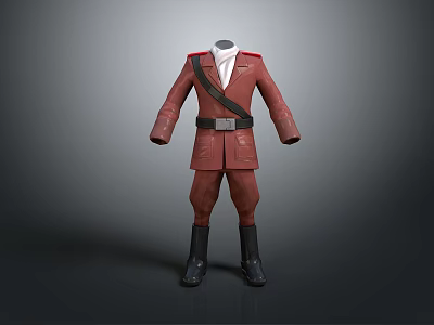Red Military Style Costume With Coat Pants Black Belt And Black Boots White Lining 3d model