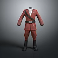 Red Military Style Costume With Coat Pants Black Belt And Black Boots White Lining