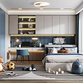 Cozy Modern Tatami Bedroom Interior With Desk Chair Bookshelf Window Toys And Warm Lighting