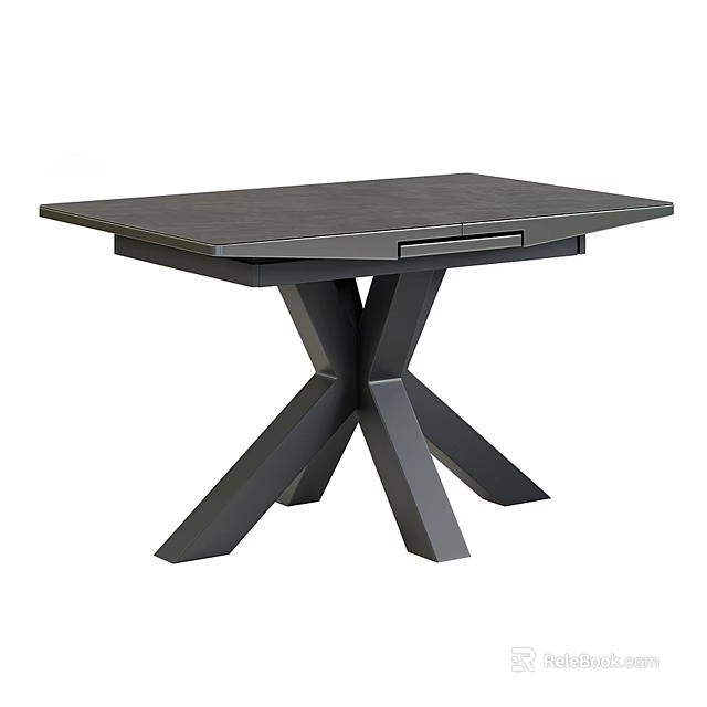 Modern Dark Colored Dining Table With Square Tabletop And Crossed Legs Design 3d model 