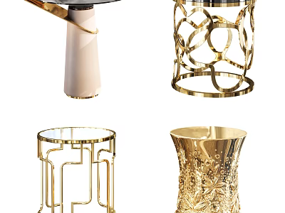 Elegant Modern Luxury Side Tables Featuring Gold Metal Frame Glass Top And Geometric Openwork Design 3d model