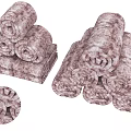Soft Patterned Cotton Towels Rolled In Stack For Absorbent Bathroom Use