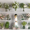 Various Vases With Colorful Flowers And Green Plants Home Decor