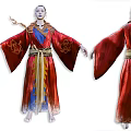 Female Character Design With Red Traditional Robe And Golden Dragon Patterns On Front Back Views