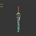 Green And Golden Decorated Sword With Emerald Gemstone On Hilt And Ornate Blade Design