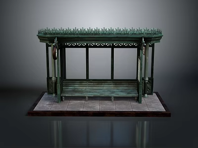 Traditional Pavilion Structure With Carved Roof Wooden Bench And Decorative Columns 3d model