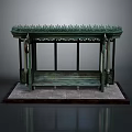 Traditional Pavilion Structure With Carved Roof Wooden Bench And Decorative Columns