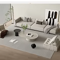 Minotti Sofa Coffee Table Combination Multi-person Sofa Lazy Sofa Dream Curtain Floor Lamp 3d model