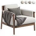 Modern Gray Accent Chair with Wooden Frame Striped Pillow and Fringed Blanket