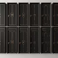 Elegant Black Swing Doors With Gold Decorative Lines And Various Panel Designs 3d model