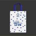 White Shopping Bag With Blue Handles And TMT Logo For Daily Life Use