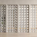 Modern White Interior Room Divider With Geometric Perforated Square And Circular Cutouts For Space Separation 3d model