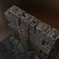 Building Exterior Wall Constructed with Stacked Rough Stone Blocks and Metal Ladder Leaning
