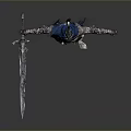 Decorative Medieval Armor Statue With Long Sword Blue Accents And Metal Details