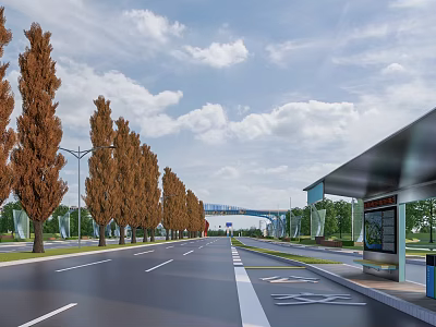 Modern National Road Entrance Landscape Bus Platform High-speed Rail Road Greening 3d model
