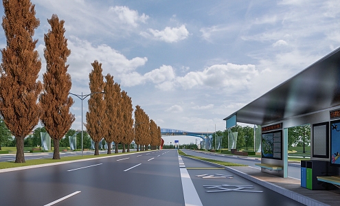 Modern National Road Entrance Landscape Bus Platform High-speed Rail Road Greening 3d model