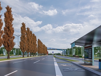 Modern National Road Entrance Landscape Bus Platform High-speed Rail Road Greening 3d model