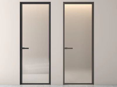 Modern Hinged Doors With Black Frame Ribbed And Frosted Glass Design 3d model